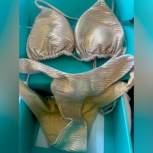 NWT Luli Fama Golden Luli Triangle High Leg Bikini Medium